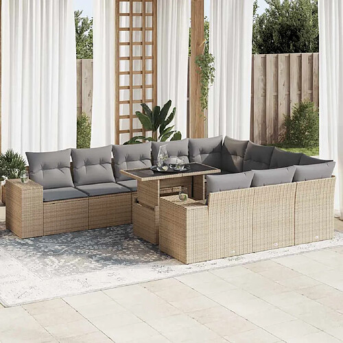 vidaXL Salon de jardin 11 pcs avec coussins beige résine tressée