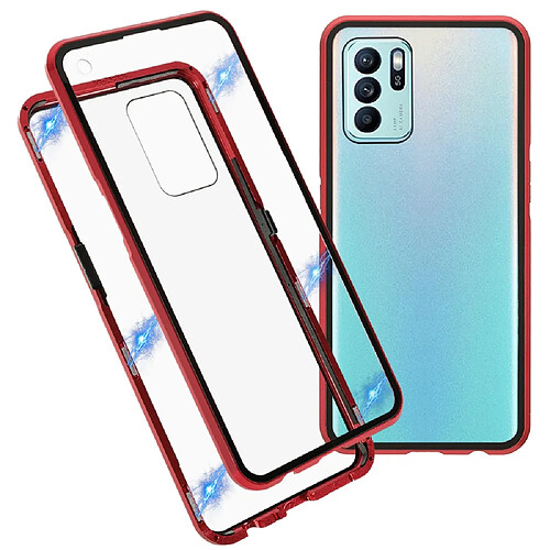 Coque en métal absorption magnétique, double face, rouge pour votre Oppo Reno6 Z