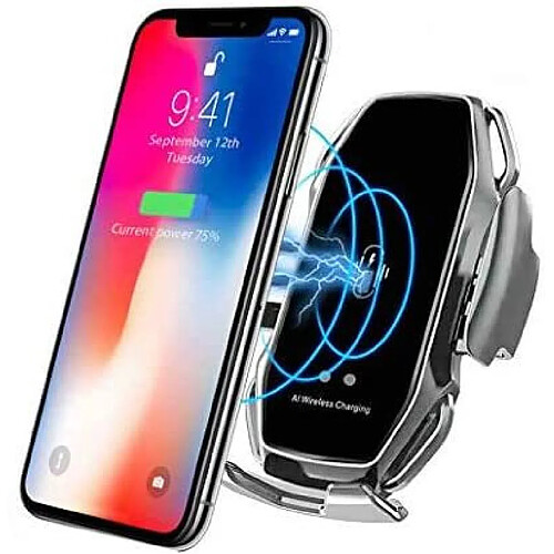 Chrono Chargeur Voiture sans Fil Support de Charge Rapide pour iphone XR XS XS Max 8/8Plus Huawei P30Pro Mate20Pro(Argent)