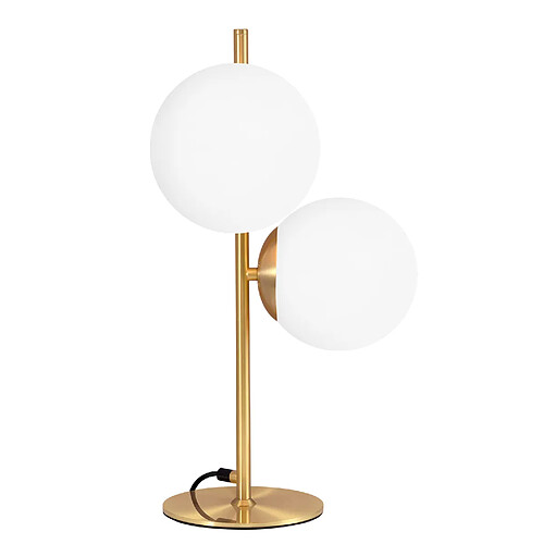 NETTLIFE Lampe de Table Salon Lampe de Chevet Moderne - Lampe de Table Industrielle Or 2 Ampoules avec Interrupteur Design Métal en Verre Blanc Lampe de Chevet Laiton E27