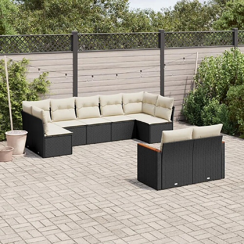 vidaXL Salon de jardin 9 pcs avec coussins noir résine tressée