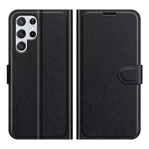 Etui en PU texture litchi, fermeture magnétique noir pour votre Samsung Galaxy S22 Ultra