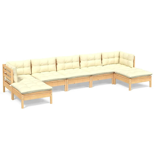 Maison Chic Salon de jardin 7 pcs + coussins - Mobilier/Meubles de jardin - Table et chaises d'extérieur crème Bois de pin -MN77946