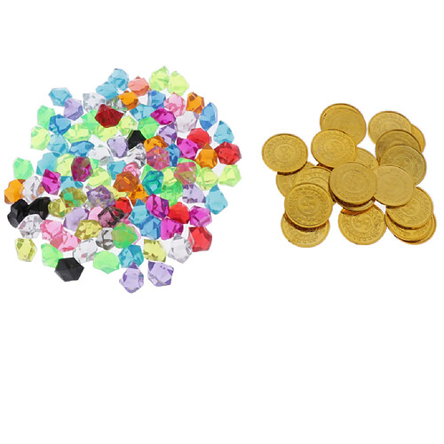 Pierres précieuses de pirate avec pièces d'or en plastique Pirates Party Game Play Set Toys A