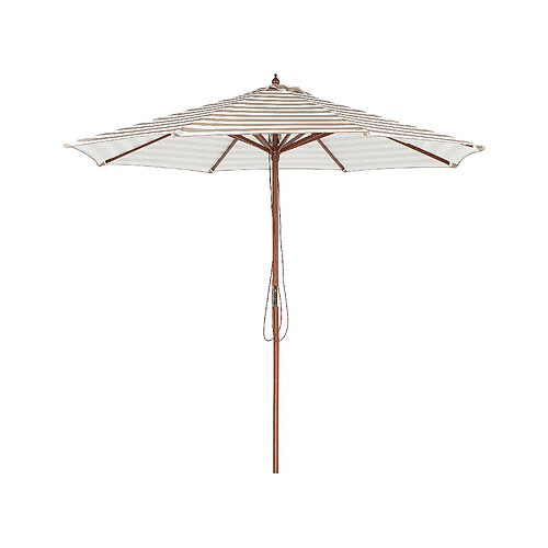 Beliani Parasol de jardin en bois et toile à rayures beiges et blanches FERENTILLO