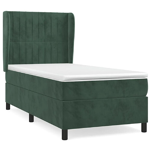 Maison Chic Structures de lit + matelas,Lit à sommier tapissier avec matelas Vert foncé 90x190 cm -MN10106