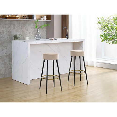 Vente-Unique Lot de 2 tabourets de bar en velours et acier noir - Beige et Doré - BELINIO II