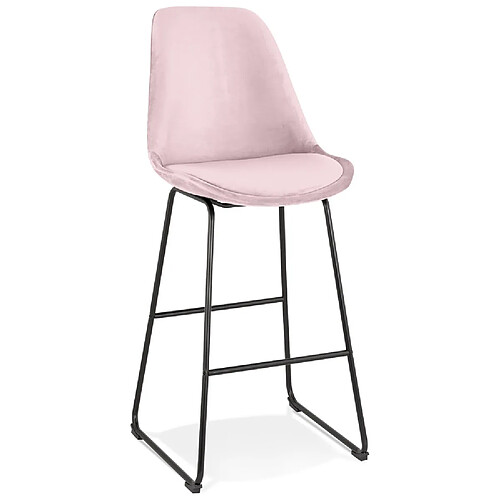 Alterego Tabouret de bar 'BULLY' en velours rose et pieds en métal noir