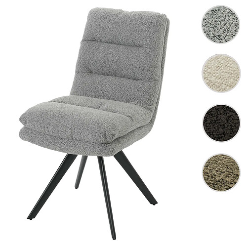 Mendler Chaise de salle à manger HWC-G66, chaise de cuisine pivotante Auto-Position Tissu/Textile Bouclé MVG ~ gris clair