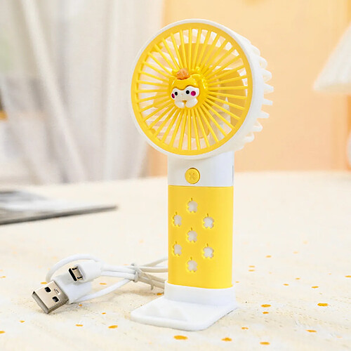 Ventilateur De Chargement De Personnage Usb De Dessin Animé (Jaune) Avec Batterie Intégrée Et Design Portable