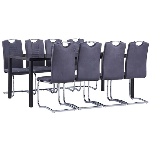 vidaXL Ensemble de salle à manger 9 pcs Similicuir daim Gris