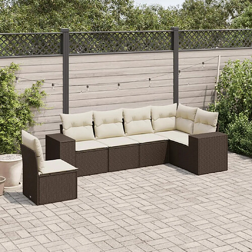 vidaXL Salon de jardin avec coussins 6 pcs marron résine tressée