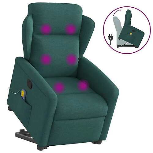 vidaXL Fauteuil inclinable de massage Vert foncé Tissu