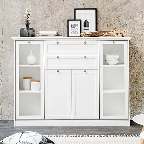 Mes Buffet haut 2 portes 2 tiroirs 160x40x120 cm blanc - LANDZY