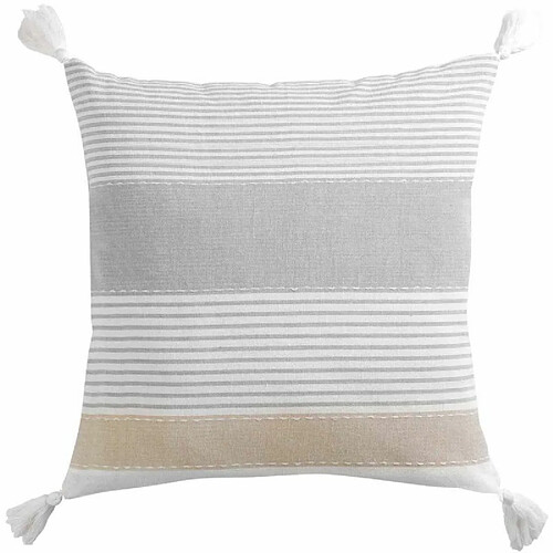 Paris Prix Coussin à Pompons Iliade 60x60cm Gris & Blanc