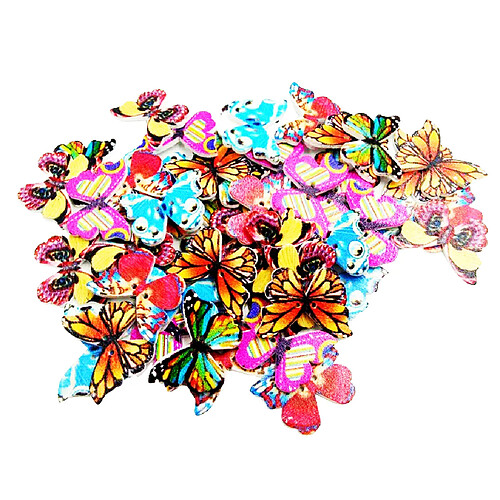 50pcs boutons en bois vintage 2 boutons de papillon de trou pour bricolage scrapbook de couture