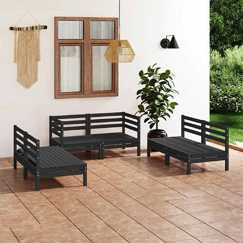 vidaXL Salon de jardin 6 pcs Noir Bois de pin massif