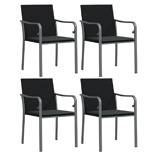 Maison Chic Lot de 4 Chaises de jardin,Fauteuil d'extérieur avec coussins noir 56x59x84 cm rotin -MN29937