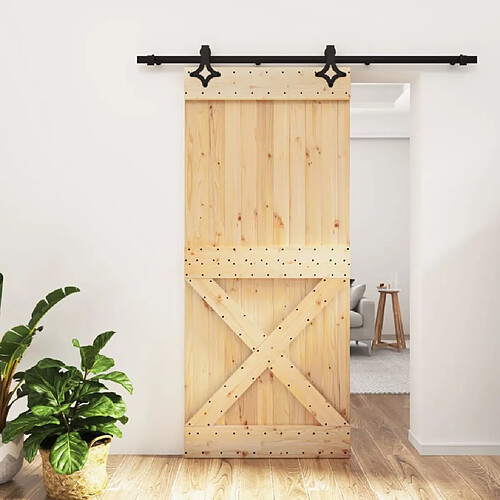 vidaXL Porte coulissante et kit de quincaillerie 90x210 cm pin massif