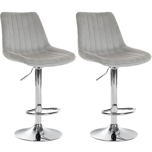 Decoshop26 Lot de 2 tabourets de bar réglable en hauteur pivotant à 360° assise en velours gris couture verticale pied métal chromé 10_0004427