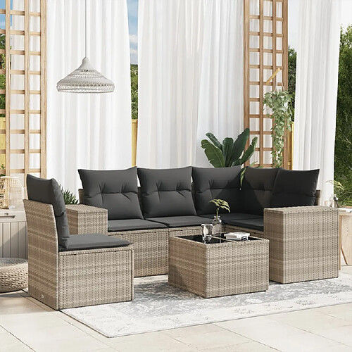 vidaXL Salon de jardin 6 pcs avec coussins gris clair résine tressée