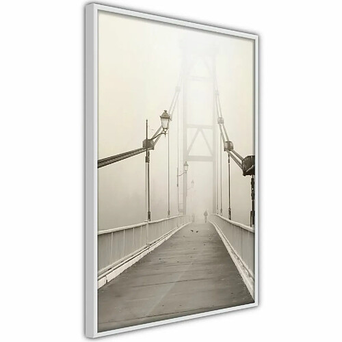 Paris Prix Affiche Murale Encadrée Bridge Disappearing into Fog 20 x 30 cm Blanc