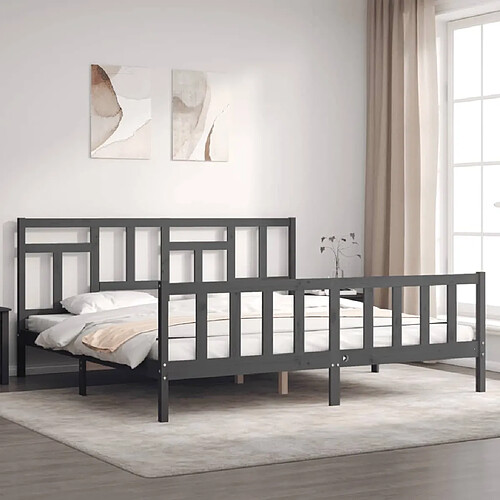 Maison Chic Lit adulte - Cadre Structure de lit avec tête de lit Contemporain gris 200x200 cm bois massif -MN55397