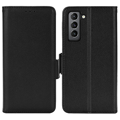 Etui en PU texture litchi, antichoc, fermeture magnétique avec support noir pour votre Samsung Galaxy S22 Plus