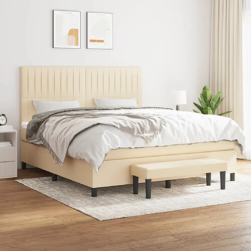 vidaXL Sommier à lattes de lit avec matelas Crème 180x200 cm Tissu