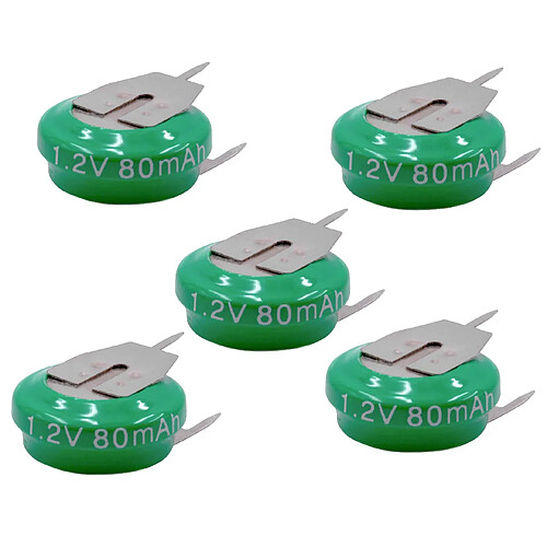 vhbw 5x NiMH pile bouton de remplacement pourment 3 épingles type V80H 80mAh 1,2V convient pour les batteries de modélisme etc.