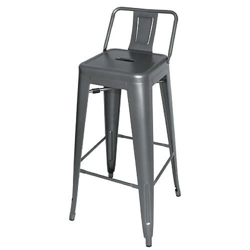 Tabourets Hauts en Acier Gris Métal avec Dossier - Lot de 4 - Bolero Bistro