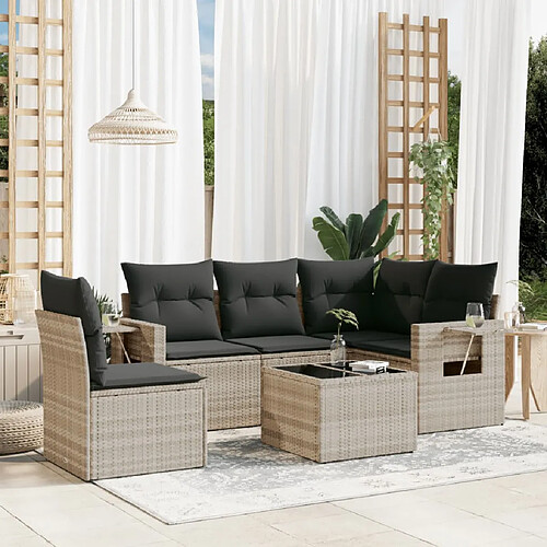 vidaXL Salon de jardin 6 pcs avec coussins gris clair résine tressée