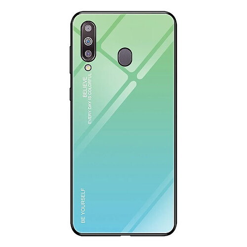 Wewoo Coque Pour Galaxy M30 Gradient Color Glass Case Sky Blue