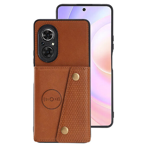 Coque en TPU + PU fermeture double boutons, magnétique avec béquille marron clair pour votre Honor 50 SE