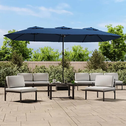 vidaXL Parasol de jardin à double tête avec LED bleu azuré 449x245 cm