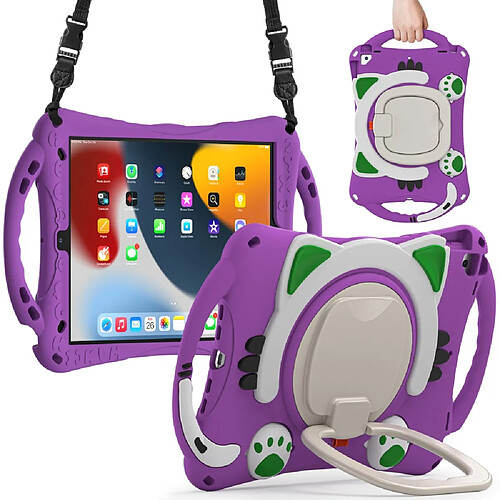 Coque en TPU antichoc avec béquille rotative et bandoulière violet/vert pour votre iPad Pro 10.5-pouces (2017)/Air 10.5 pouces (2019)/10.2 (2019)/(2020)/(2021)