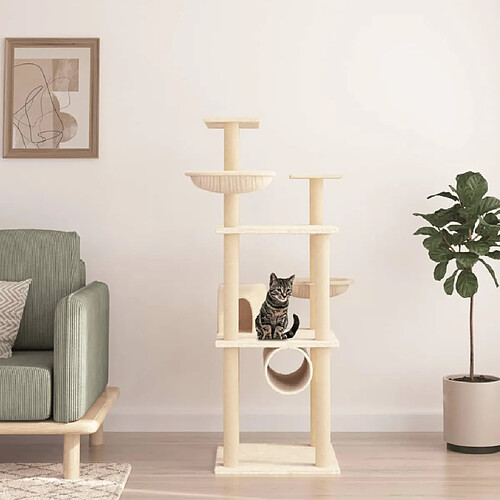 vidaXL Arbre à chat avec griffoirs en sisal crème 141 cm