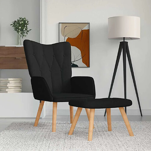 vidaXL Chaise de relaxation avec tabouret Noir Tissu