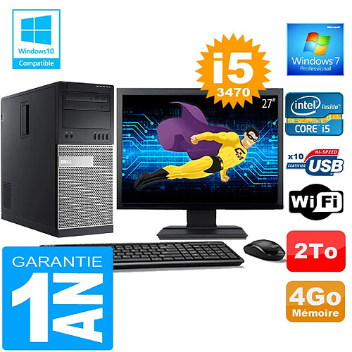 PC Tour DELL 7010 Core I5-3470 Ram 4Go Disque 2 To Wifi W7 Ecran 27" · Occasion