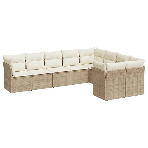 Maison Chic Salon de jardin avec coussins 9 pcs | Ensemble de Table et chaises | Mobilier d'Extérieur beige résine tressée -GKD89094