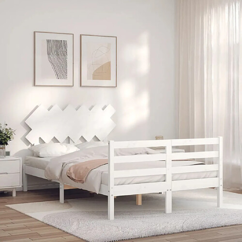 Maison Chic Lit adulte - Cadre Structure de lit avec tête de lit Contemporain blanc double bois massif -MN94398