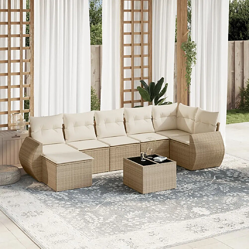 vidaXL Salon de jardin avec coussins 8 pcs beige résine tressée