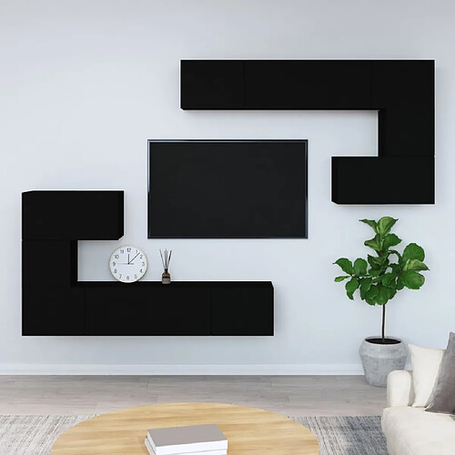 Maison Chic Meuble TV scandinave mural Banc TV suspendu pour salon - Noir Bois d'ingénierie -MN91846