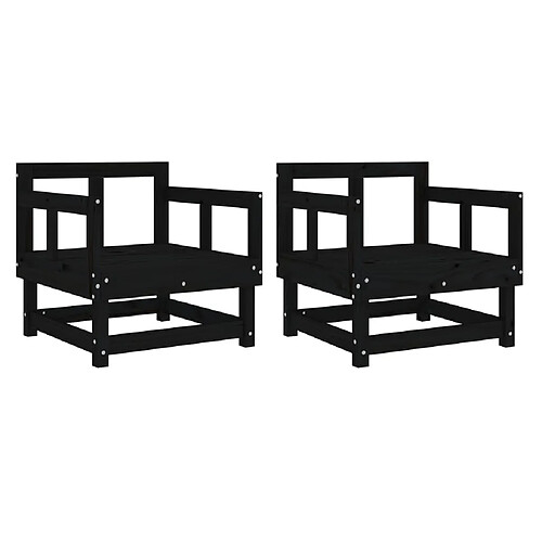 Maison Chic Lot de 2 Chaises de jardin,Fauteuil d'extérieur noir bois massif de pin -MN77951