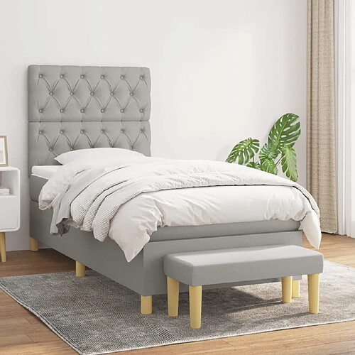 vidaXL Sommier à lattes de lit avec matelas Gris clair 80x200 cm Tissu