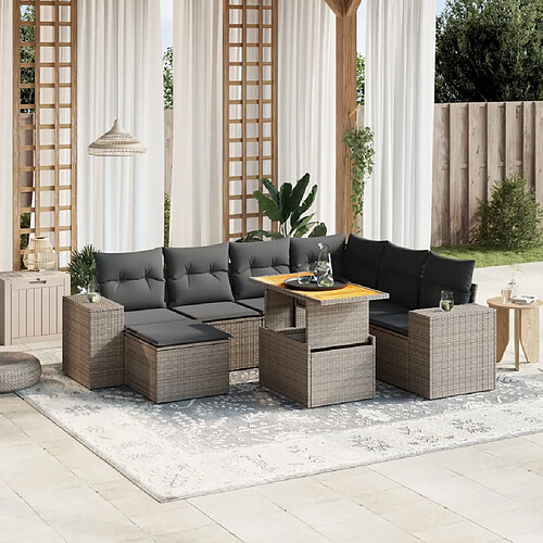 vidaXL Salon de jardin 8 pcs avec coussins gris résine tressée