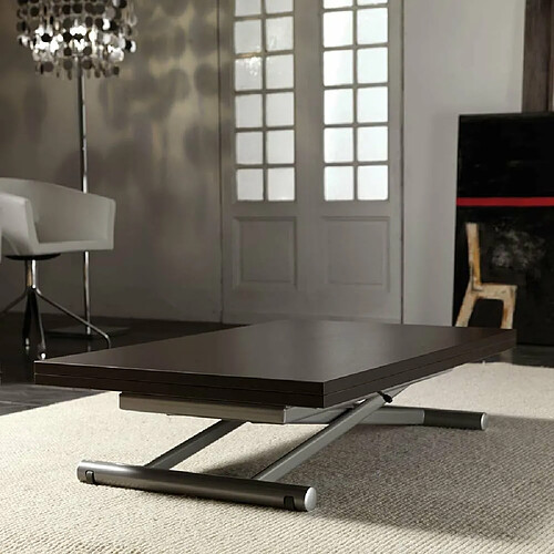 Inside 75 Table basse relevable extensible LIFT WOOD wengé piètement acier coloris aluminium 110 x 70 cm