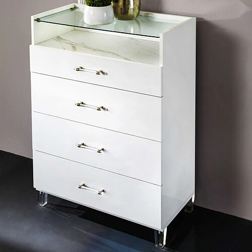 Dansmamaison Commode 4 tiroirs 1 niche Blanc/Marbre blanc - DAIMANA