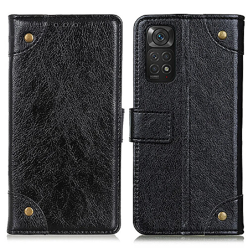 Etui en PU texture nappa, décor de boutons en laiton avec support noir pour votre Xiaomi Redmi Note 11 4G (Qualcomm)/Note 11S 4G