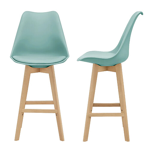 Helloshop26 Lot de 2 tabourets de bar siège avec dossier et repose pied 105 cm vert 03_0002780